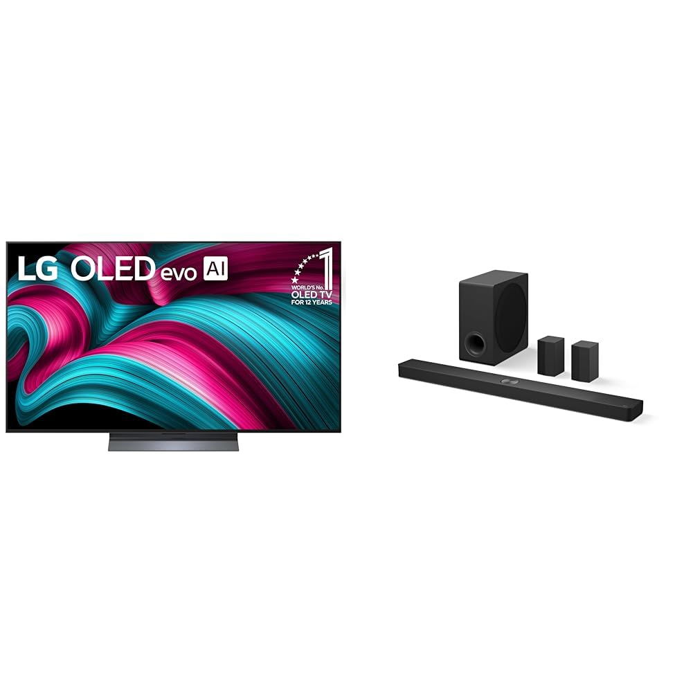 LG 55" OLED evo C5 Series 4K Smart TV Bundle with S90TR 7.1.3-Channel OLED evo TV Matching Home Theater Soundbar with Rear Surround Speakers and Wireless Subwoofer, Wow Orchestra, Dolby Atmos
