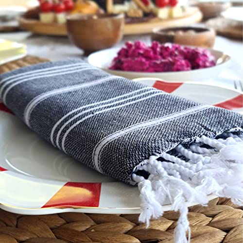 Cacala 100% Turkish Cotton Kitchen Tea Towels, Highly Absorbent Luxury Soft Quick Drying Dish Towel With Hanging Loop For Gym, Yoga, Bath, Sports, Cleaning And Kitchen (23 X 36), Black #TOP3