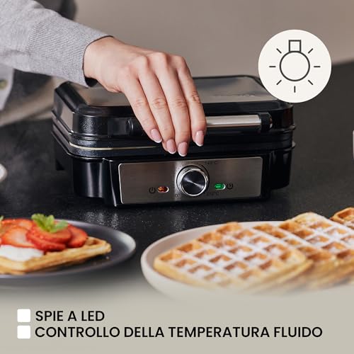 ZEEGMA GOFREE CHEF Macchina per Waffel Potenza Elevata 1200 W Per Waffel belgi, Doppio Rivestimento Antiaderente, Regolazione Temperatura, Spia Pronto all'Uso, Waffel Spessi Piastre profonde - immagine 6