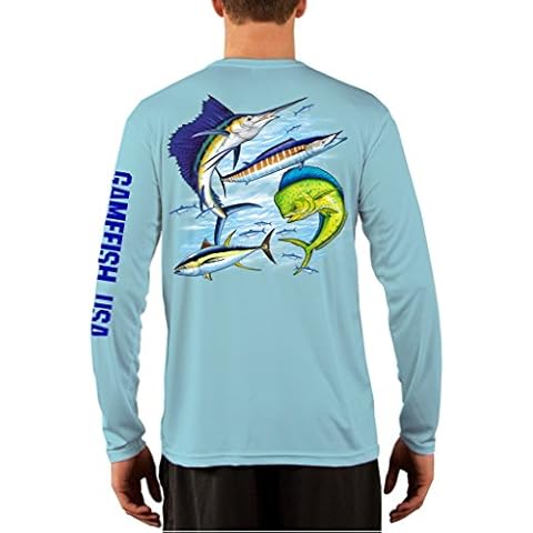 GAMEFISH USA Men's UPF 50 Long Sleeve Microfiber Moisture Wicking Performance Fishing Shirt Sport Fishing Large Mint Cover