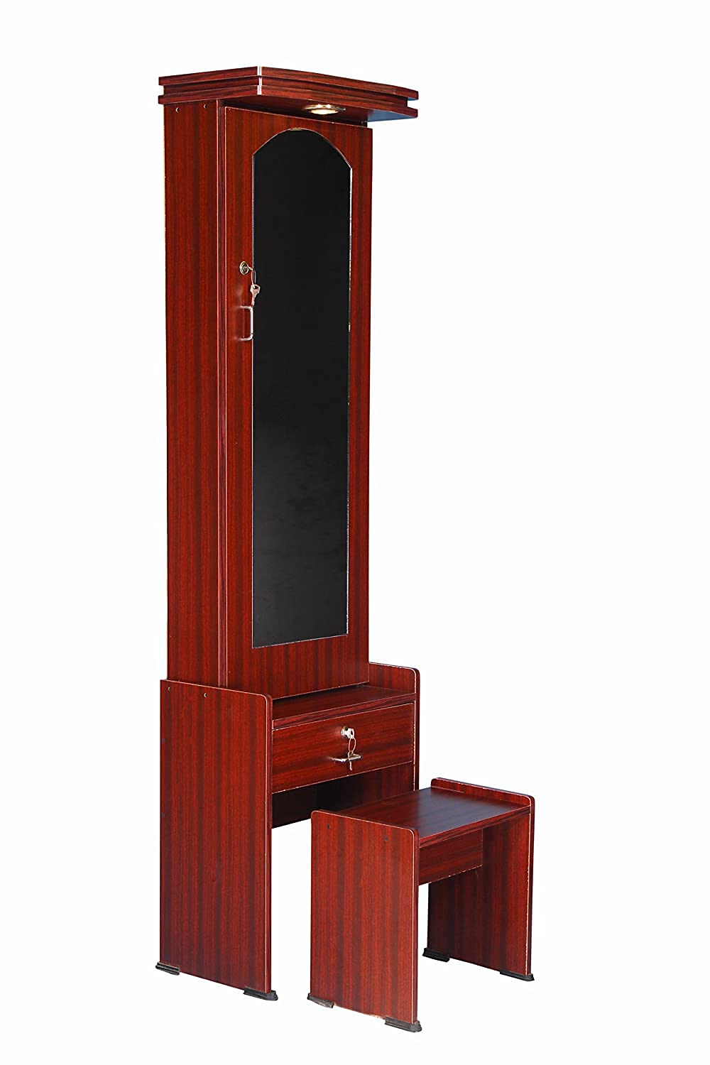 SS Furniture Dressing Table with Storage, Light & Stool in Rosewood Color-image-12