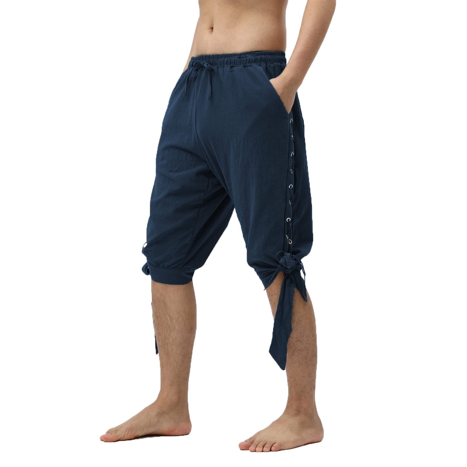 JIEFULL Men's Pirate Shorts- Renaissance Costume Trousers- Medieval Retro Pants -Viking Shorts
