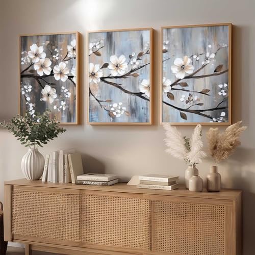 Image of kotart Abstract Floral Art Framed Painting | Big Aesthetic Flowers Vastu Framed Paintings for Living Room Bedroom Wall Decor Set Of 3 (35x37 Inch)