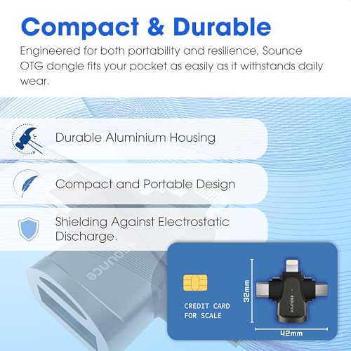 Image of Sounce 4-in-1 OTG Adapter Converter - Multi-Port OTG Hub with Lightning, Type-C, Micro USB & USB 3.0 for iOS, Android, Tablets & More - Fast Data Transfer & Universal Compatibility (Black)