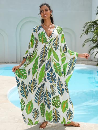 Image of KEYLORTING Plus Size Kaftan Dress Women, African Moo Moo Print Caftan, Batwing Dress, Beach Cover Up for Party and Loungewear