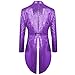 MAGE MALE Mens Sequin Tuxedo Jacket Tails Slim Fit Tailcoat Dress Coat Swallowtail Dinner Party Wedding Blazer Suit Jacket Bright Purple