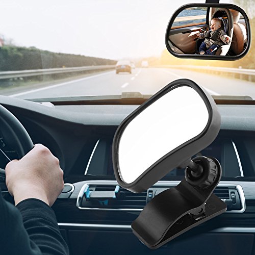 Image of KIMISS Baby Car Mirror, for Cars, Adjustable Rear View Safety Mirror with Suction Cup & Clip, Black, Child Back Seat Mirror