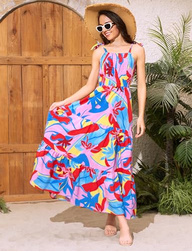 Image of PATPAT Couples Matching Hawaiian Outfits: Beach Vacation Tropical Print Women Spaghetti Strap Maxi Dress or Men Cruise Shirt