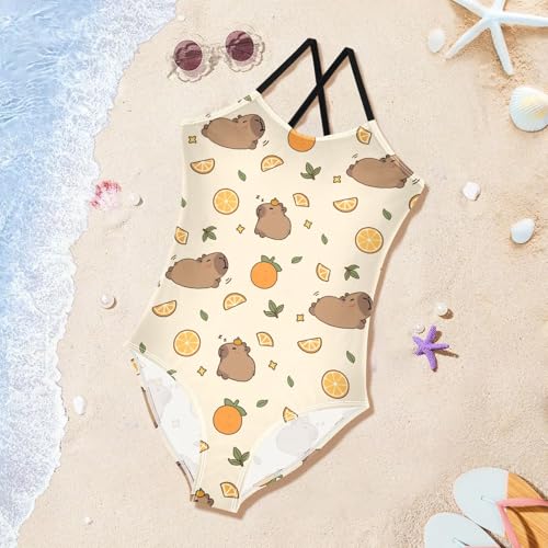 Image of Girls One Piece Swimsuits Capybara with Cute Strawberry Cute Swimwear Bathing Suits 3-10T