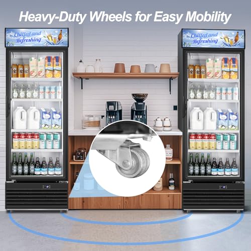 Image of Tylza Commercial Refrigerator with Glass Door Display Beverage Fridge, 11.15 Cu Ft Upright Beverage Cooler Merchandiser with Replaceable Advertising Light Board, Rebound Door, Fast Cooling, Black