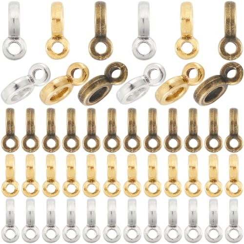 SOFPLATE 300Pcs Ring Bail Beads Spacer Bail Beading Silver Golden Alloy Tibetan Tube Column Spacer Bails Rings with Hanger Loop Findings for DIY Earring Necklace Assortments jewellery Making Supplies
