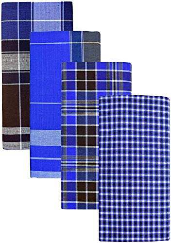 Image of BLUE Leaf Multicolor Cotton Lungies for Men 2.25 Meter, Pack of 4 - Assorted lungi