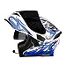 Produktbild Full face Klapphelm,Full-Face Motorrad-Helm Integral-Helm Schnelle Schnalle Sommer Jethelm Bluetooth Helm DOT-Zertifizierung LED-Licht Anti-Fog-Linse Weiß Blau Teufel