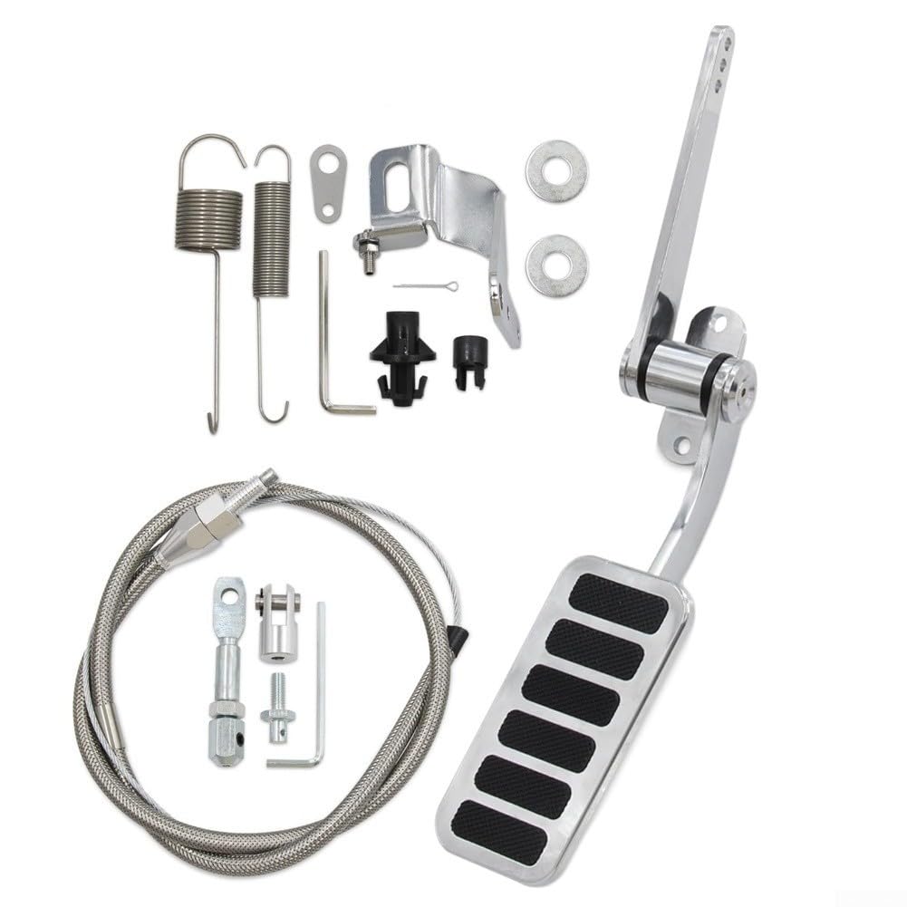Pedal de acelerador de aluminio que mide 5 cm de ancho por 11 cm de largo con cable de acelerador inoxidable de 91 cm y soporte de manga de 61 cm