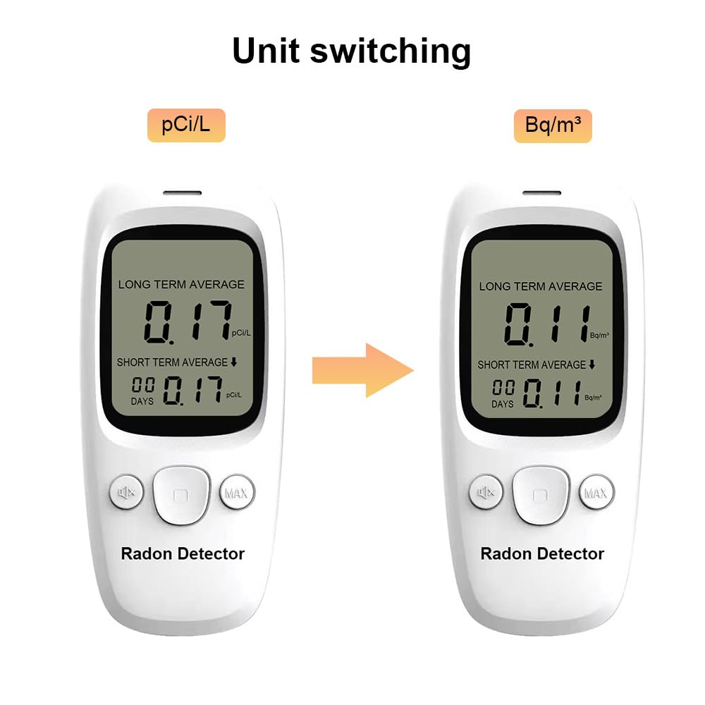 DM161 Rilevatore di Radon Monitor con display pCi/L, nero | Media a lungo e breve termine, AA o ricaricabile, leggero e portatile, uso domestico, scuola e ufficio