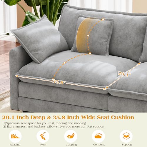 Image of 113.8 inch Modular Sectional Sofa,Cloud Couch for Living Room,Modern Deep Seat Sofa 5 Seater Chenille Fabric Comfy L Shaped Couches with Throw Pillows for Apartment