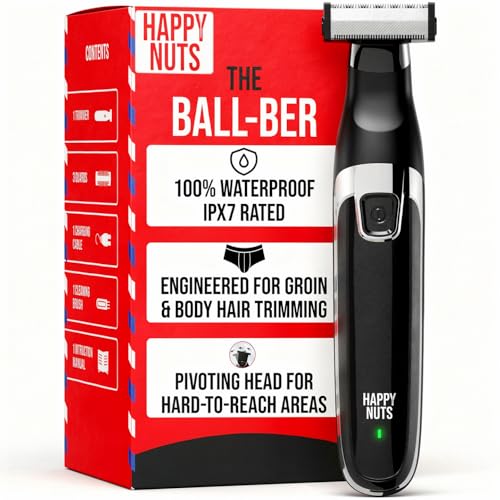 HAPPY NUTS The Ballber™ Electric Body Hair Trimmer for Men - Mens Body Groomer Kit for Privates - IPX7 Waterproof Shaver for Hard to Reach Areas