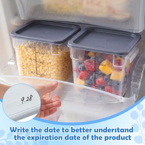 Image of Suclain 2 Pcs Square Food Storage Container Polycarbonate Clear Food Container with Gray Lid Commercial Rice Storage with Gray Graduations for Commercial Kitchen(8 Qt)