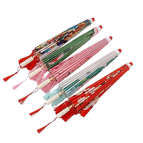 THY COLLECTIBLES Classic Chinese Art Asian Style 33\" Silk Parasol Umbrella with Tassels for Wedding Parties, Photography, Costumes, Cosplay, Decoration And Other Events (Red with Flowers)