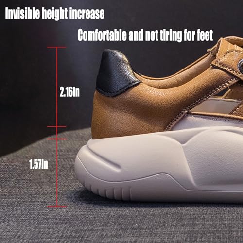 KCTRFSJ Women's Leather Hollow Casual Platform Sneakers,Fashion Lace-up Breathable Increasing Walking Shoes,Comfortable Low Top Non-Slip Running Sports Shoe4