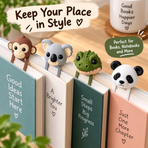 Image of 4 Pack Cute Animal Bookmarks Set | Monkey, Koala, Crocodile, Panda