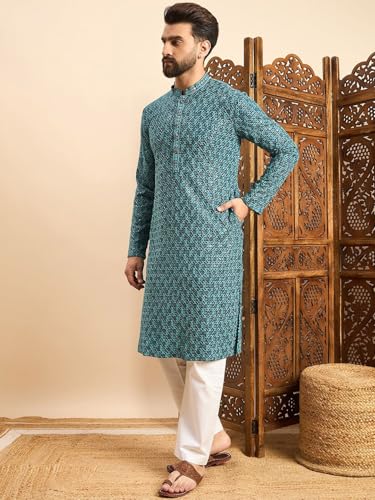 Image of Amazon Brand - Tavasya Men Rayon Blend Geometric Regular Kurta