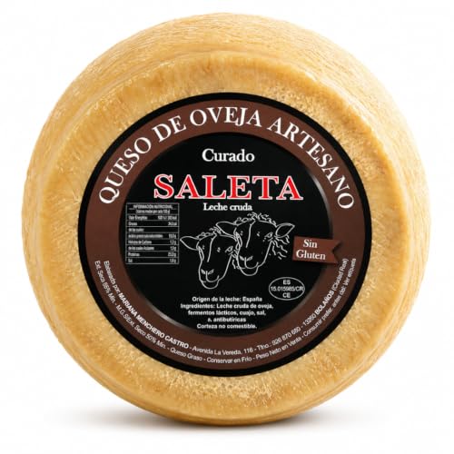 SALETA® 1/2 Queso Curado Gourmet (1,2Kg) | Queso Artesano de Oveja | Sin Conservantes ni Aditivos | Leche cruda de oveja, cuajo y sal | Queso Gourmet