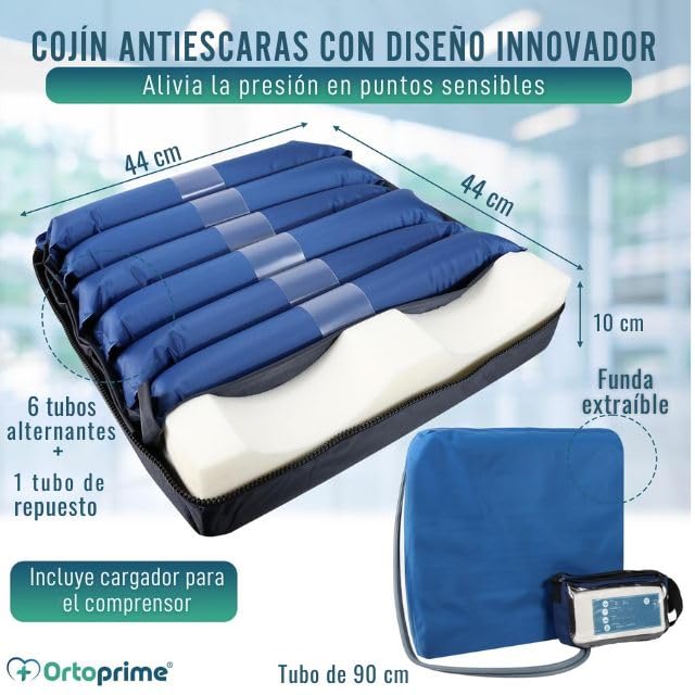 OrtoPrime Cojín Antiescaras de Aire con Compresor Silence Comfort Cojin Anti escaras para Sillón - Cojín antiescaras para Silla DE Ruedas - Cojines Antiescaras de Aire Cojin Silla Ruedas ORTOPÉDICO