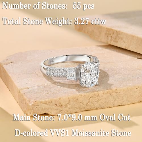 Newshe Jewellery Moissanite Engagement Rings for Women 925 Sterling Silver Oval Cut Wedding Ring for Her Size 5-103