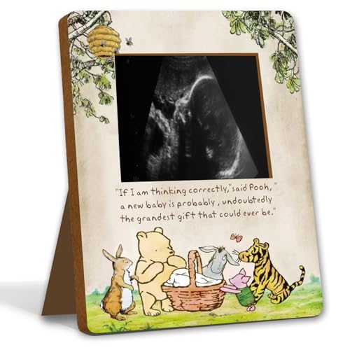 Unbala Winnie Baby Shower Decorations Ultrasound Picture Frame Wooden Pregnancy Milestone Sign Keepsake Gifts For Gender Reveal
