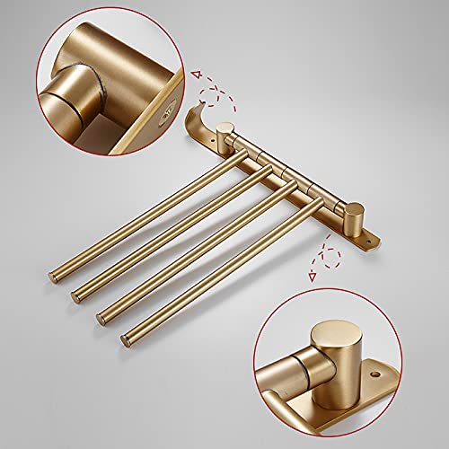 C'est Bon Heated Towel Rack, Towel Holders For Bathrooms Towel Rack Brushed Gold Swivel Towel Bar Set Wall Brass 4-Arm Towel Rail With Hook Towel Ring For Bathroom, Kitchen ，Electric Towel Warmer #TOP6
