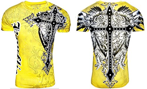 Konflic Men's NWT Giant Cross Graphic Designer MMA Muscle T-Shirt M Yellow