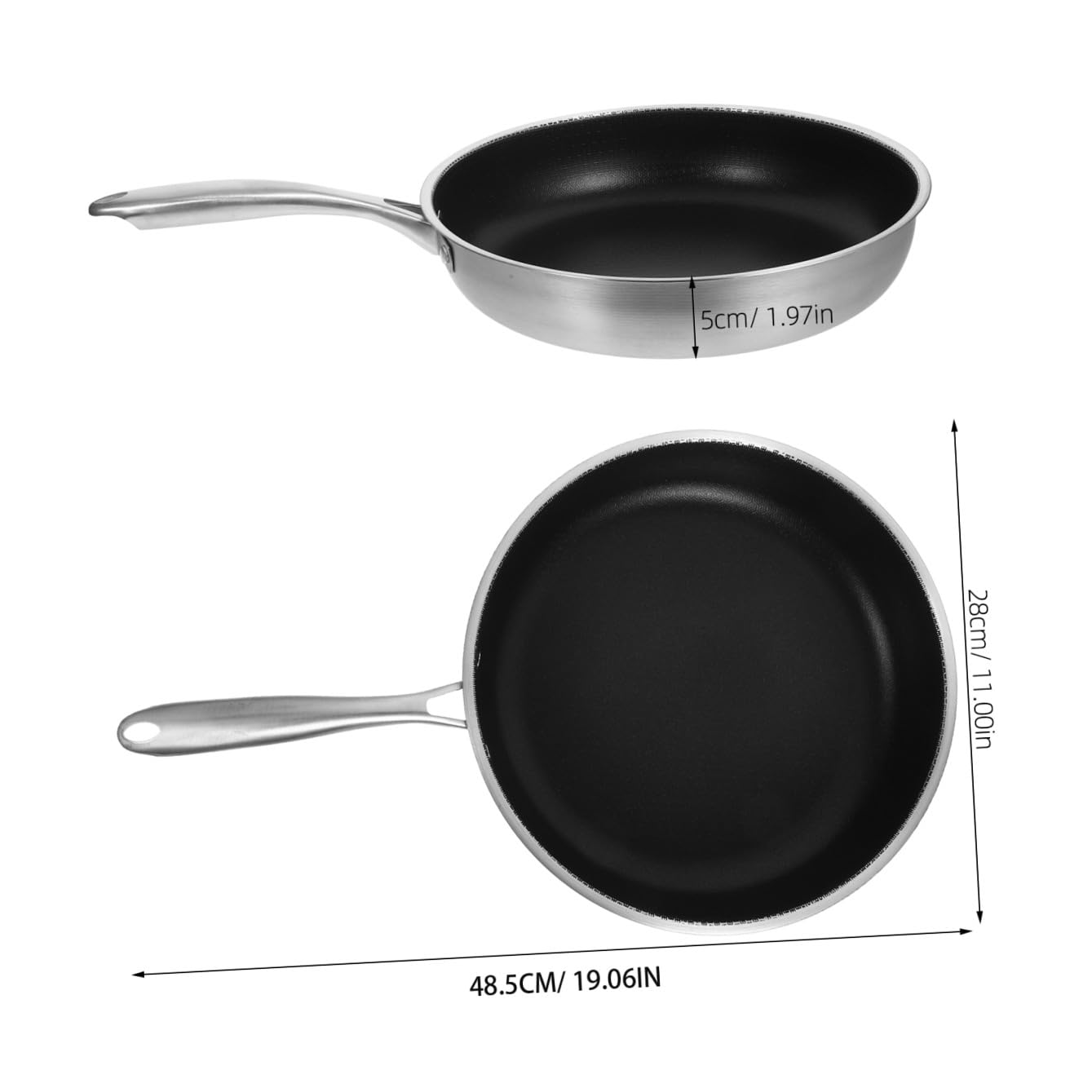 Padella Antiaderente in Acciaio Inox 30 Cm Per Uova e Bistecche, Fondo Piatto Per Distribuzione Uniforme Del Calore, Manico Antiscivolo Per Cucina Domestica Su Fornelli a Induzione