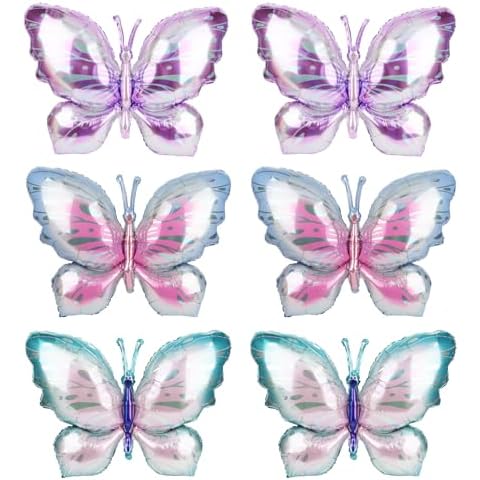 Amariver Butterfly Balloons 6pcs Foil Mylar Butterfly Balloons for Baby Shower Decorations Butterfly Themed Party Butterfly Balloons for Birthday Party Decorations Purple Party Favor Supplies Cover