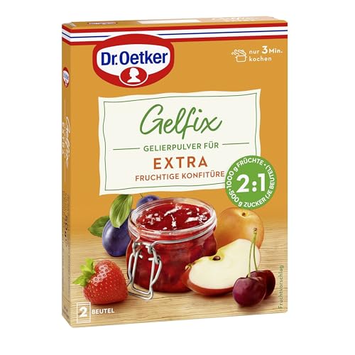 Dr. Oetker Gelfix Extra 2:1 8 x 50 g (2 Beutel je 25 g) Gelierpulver für extra fruchtige Konfitüre traditionelles Geliermittel Konfitüren Marmeladen & Gelees selber machen für 2 Teile Frucht und 1 Teil Zucker vegan