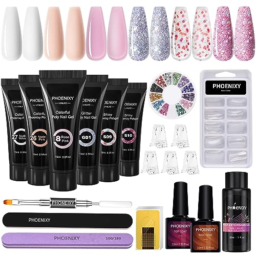 Kit Phoenixy de Uñas de Gel - 6 Colores 15ml, Extensión, Top y Base Coat - Kit Completo para Principiantes - Regalos