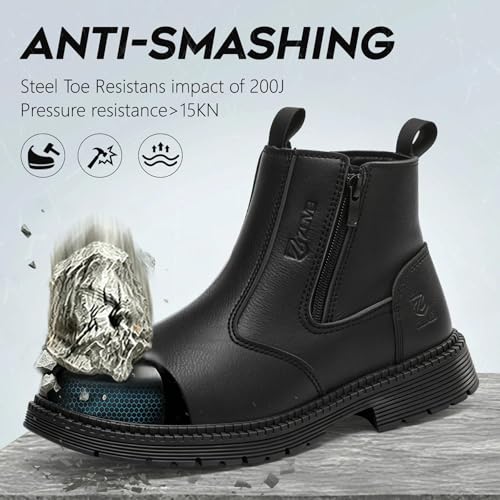 Image of Unisex-Adults Steel Toe Chelsea Boots, Men's Industrial Construction Shoes, Waterproof, Lightweight, Comfortable, Non-slip Safety Boots
