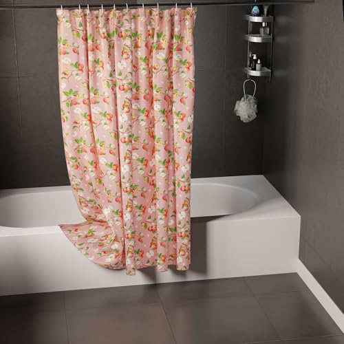 Image of Encasa XO Bathroom Shower Curtain 8 Feet with 10 Hooks | (56x96 in) Quick Dry Heavy Printed Polyester Fabric Bathroom Curtains Waterproof | Machine Washable, Mould & Mildew Resistant - Apple
