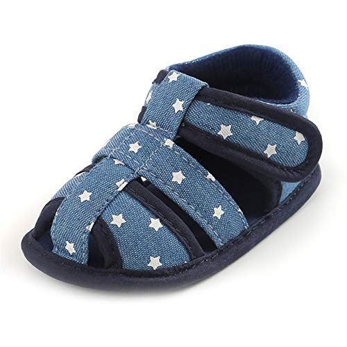 SOFMUO Baby Boys Girls Closed-Toe Sandals Breathable Athletic Soft Sole Anti-Slip Infant Summer Toddler Beach Walking Shoes (Star/Navy,12-18 Months)