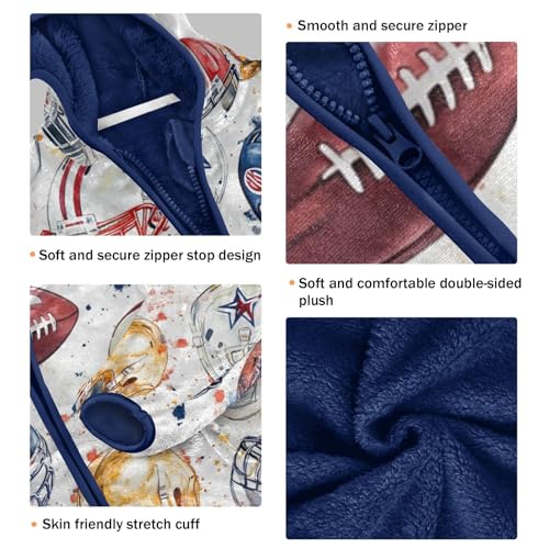 Watercolor American Football Girls Fleece Jacket Girls Fall Jacket Girls Zip Up Hoodie Girls Sherpa Jacket 2-10T3