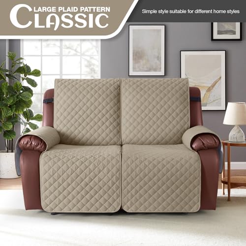 Image of KinCam Waterproof Loveseat Recliner Covers Washable, 2 Seater, Khaki
