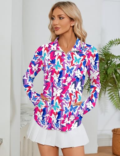 Image of LOMON Women Long Sleeve Shirts Sun Protection 1 /4 Zip Summer Quick Dry Hiking Shirts Quarter Zip Pullover for Women