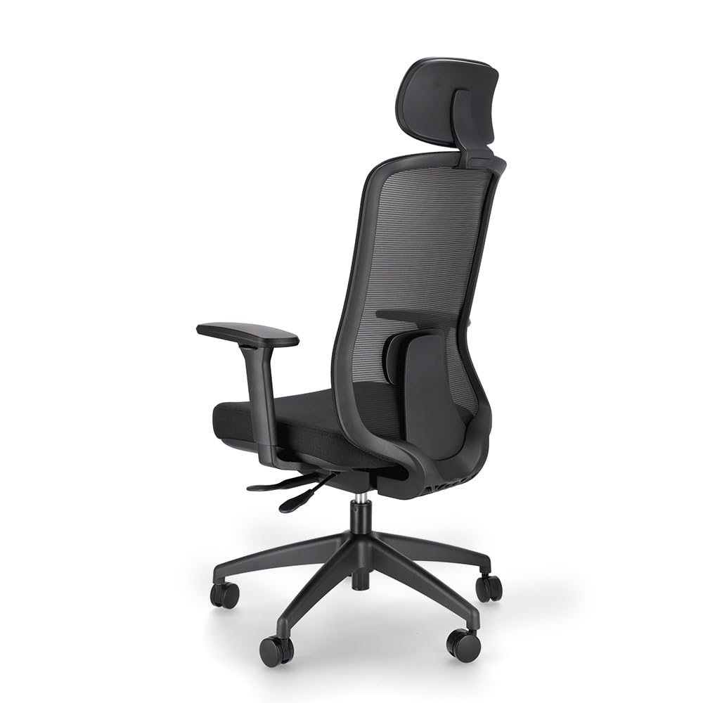 Spacio Ardena Silla de Oficina Ejecutiva con Respaldo de Malla, Uso domestico y Profesional (Negro, con Cabezal)