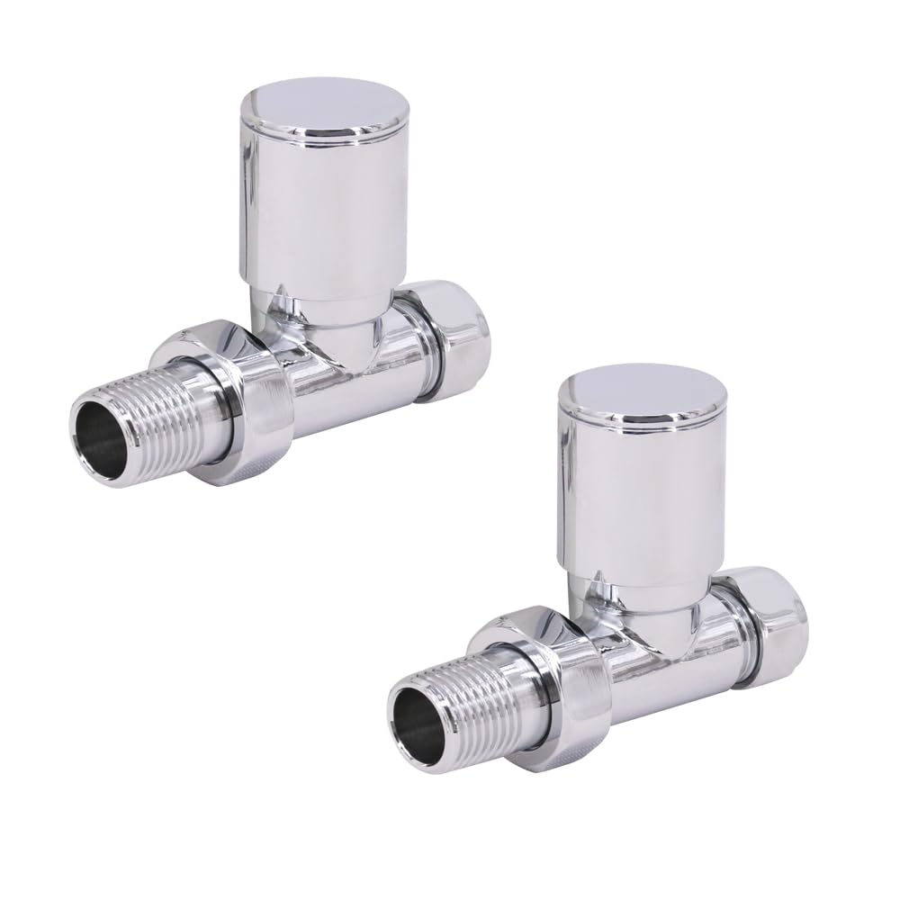 NRG Designer Radiator Valve 15mm Manual Straight Valves One Pair Chrome
