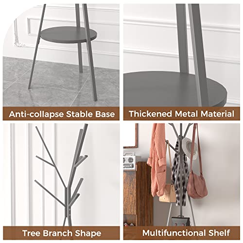 Mulsh Standing Coat Rack Hat Hanger Coat Rack Hooks Coat Rack Hall Tree Entryway Standing Hat Jacket Coat Hanger Rack In Grey,17.72" W X 17.72" D X 73.46" H #TOP4