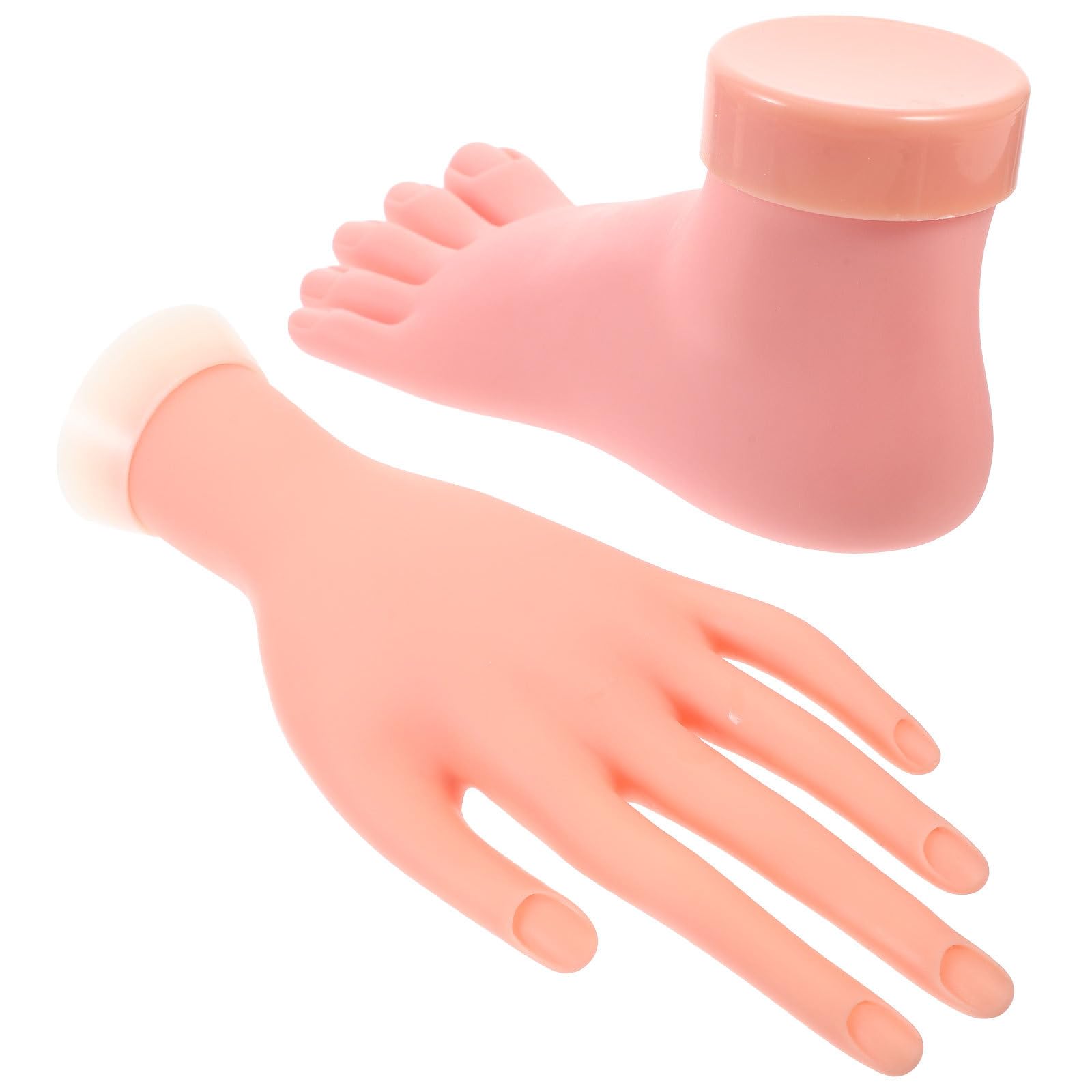 Zerodeko Mano Izquierda Falsa y Modelo Pie para Práctica de Uñas, 2 Piezas Flexibles Articuladas de Silicona, Herramienta Entrenamiento Manicura Profesional para Color Aleatorio