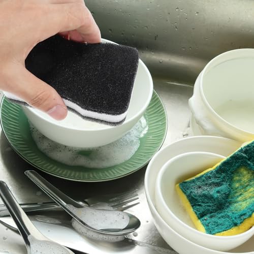 Image of 5-Pack Double-Sided Dishwashing Sponge Pad Slim Waist Cleaning Sponge Pad for Kitchen and Bathroom Non-Scratch Scrubber with Cellulose Surface 4.33 X 2.75 X 1.18 in