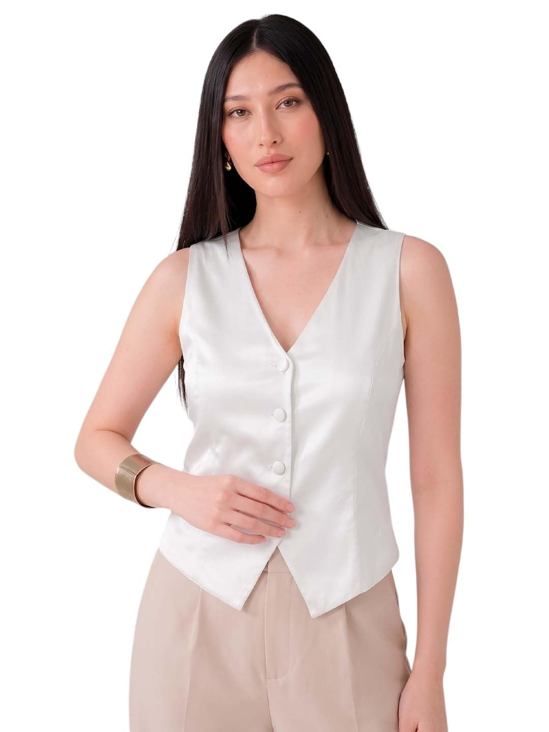 sizi V Neck Waistcoat for Women | Sleeveless Formal Jacket Top | Office Wear Regular Fit Blazer Vest.-picture-10