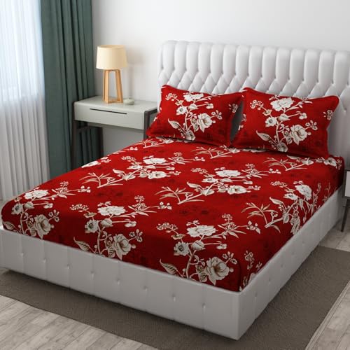 Image of IVAZA Ezyption Cotton 280 TC Soft and Warm Bedsheet Set for Double Size Bed Soft Durable bedsheet with 2 Pillow Cover Maroon White