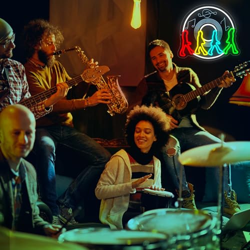 Image of Rock Band Neon Sign for Wall Decor Dimmable Four People Walking Neon Light LED Abbey Road Sign for Man Cave Music Stage Concert Bedroom Party Club Bar Christmas Birthday Gifts Size13.7*12.4In(WZCP022)